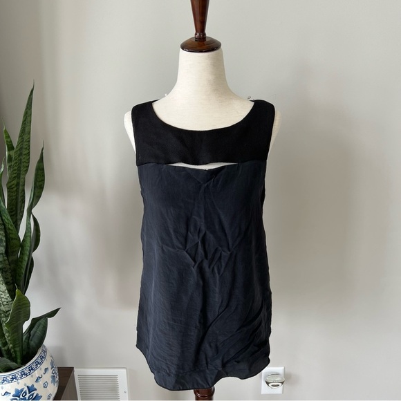 Rag & Bone Black Silk Blouse Tank Top with Mesh Cutout and Back Zipper Detail - Picture 2 of 7
